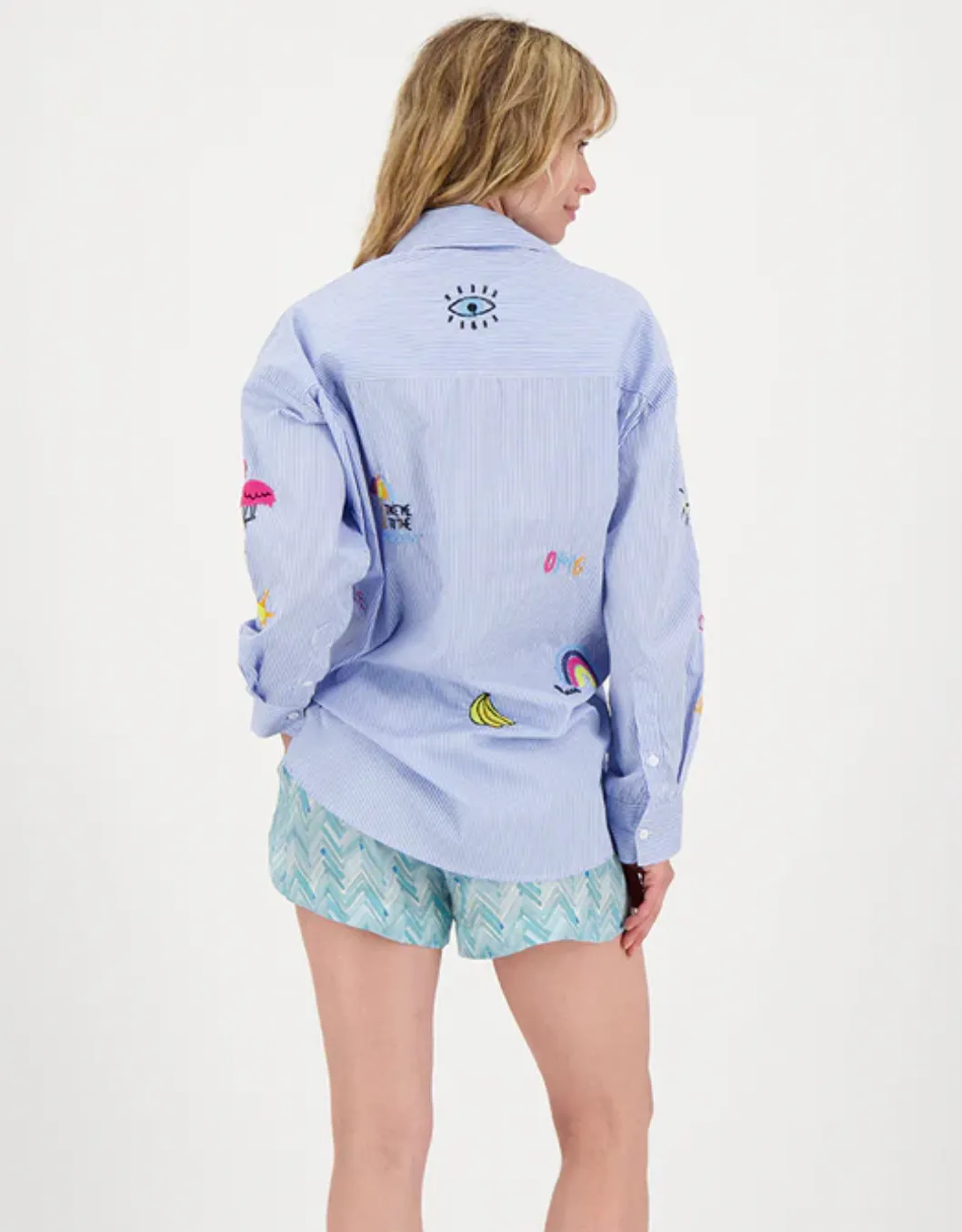Madison Oversized EMB Shirt - Blue Stripe