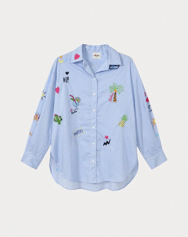 Madison Oversized EMB Shirt - Blue Stripe