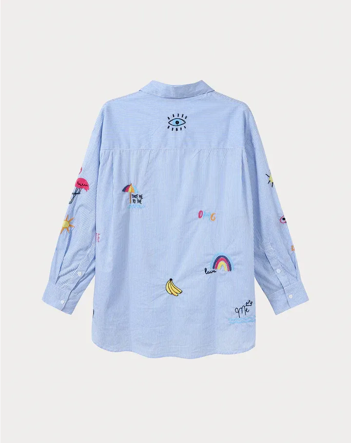 Madison Oversized EMB Shirt - Blue Stripe