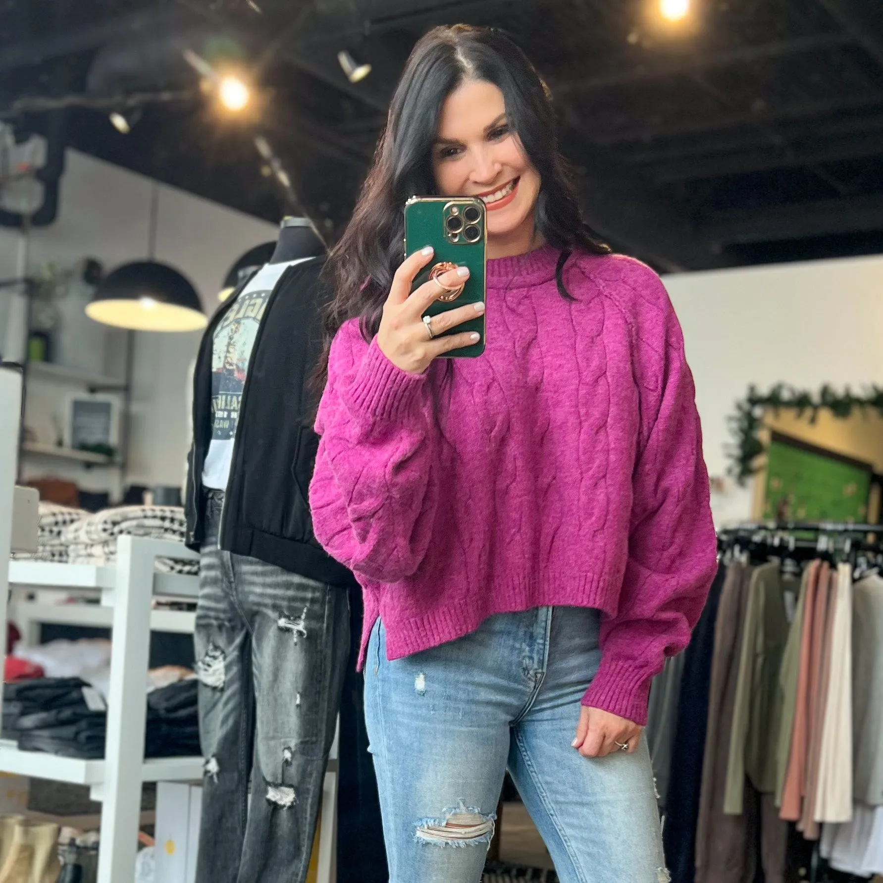 Magenta Cropped Sweater