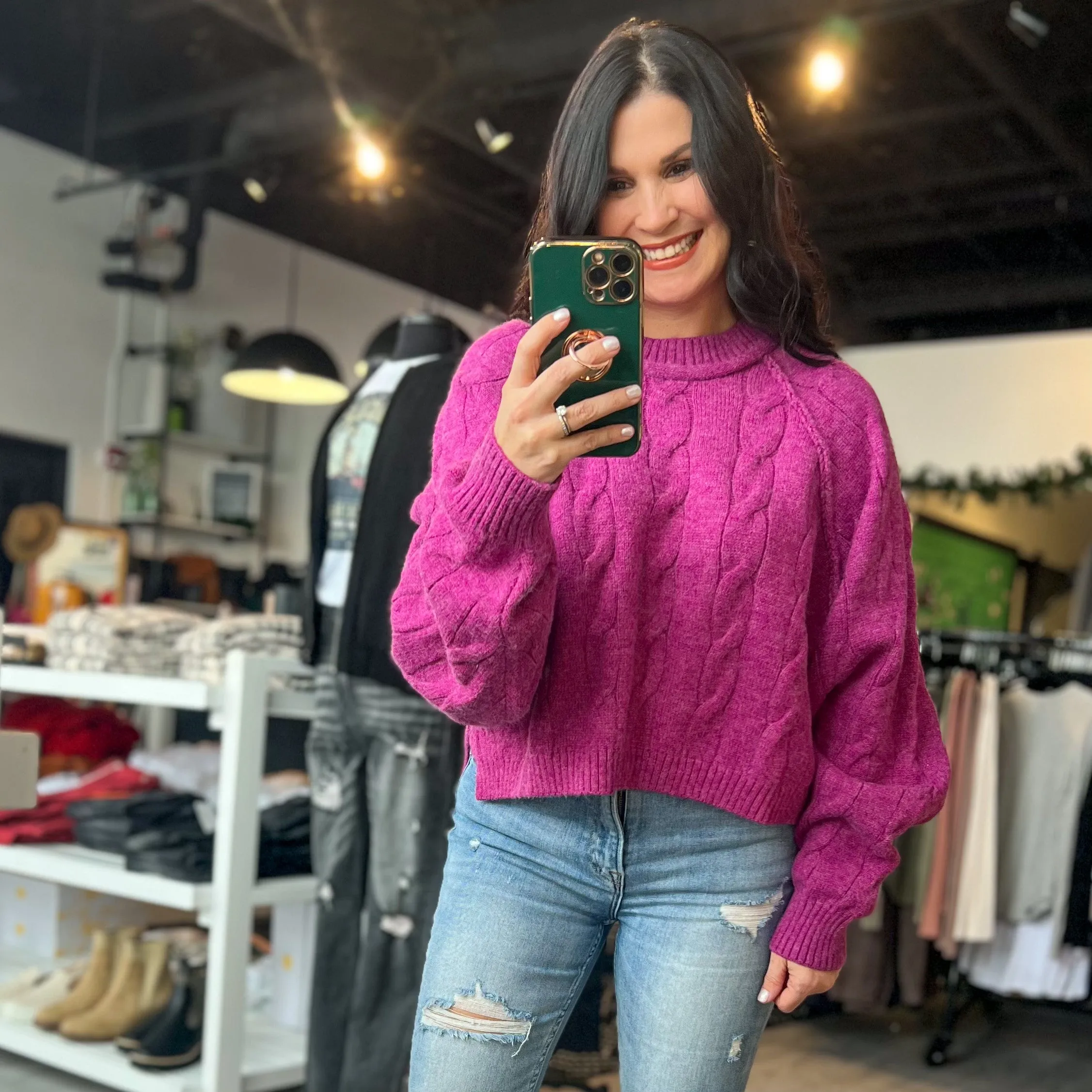 Magenta Cropped Sweater