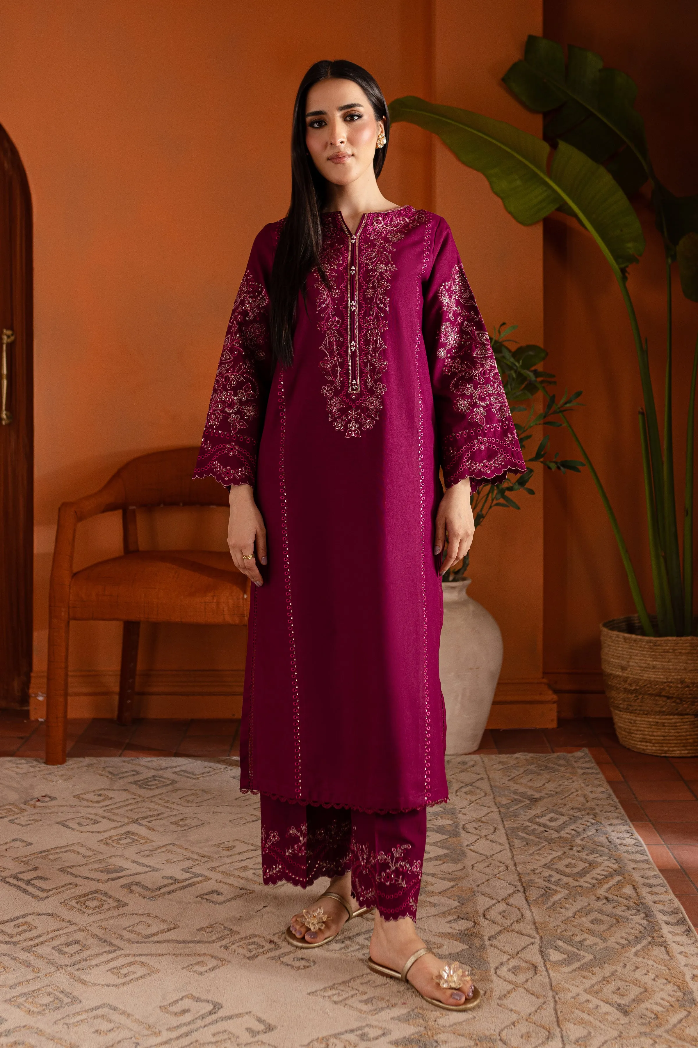 Magenta Luna 2Pc - Embroidered Khaddar Dress