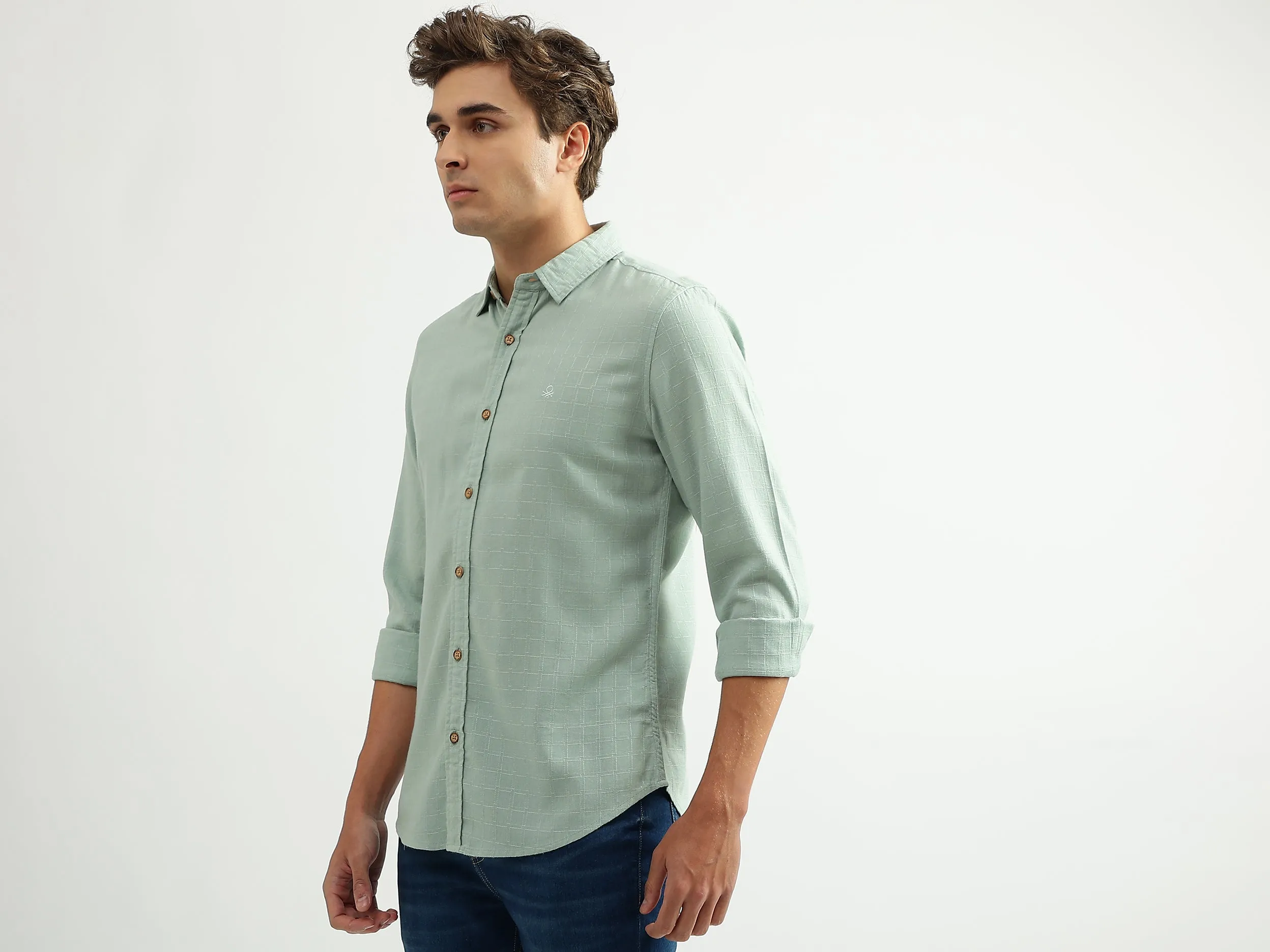 Men Checked Spread Collar Shirt