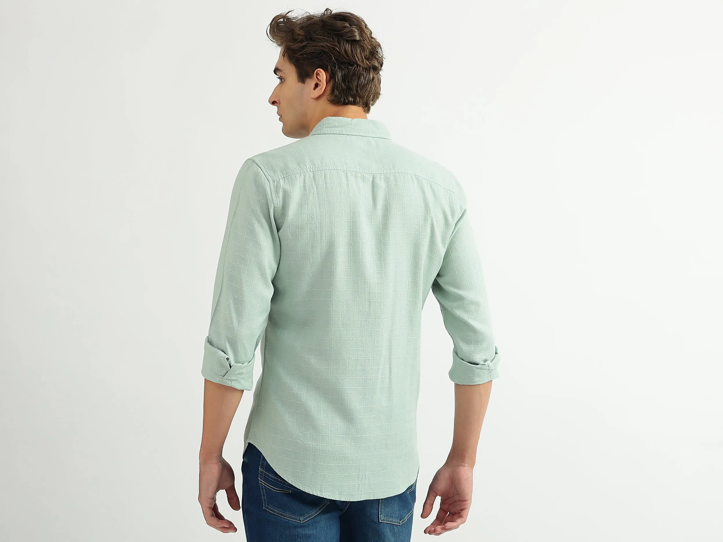 Men Checked Spread Collar Shirt