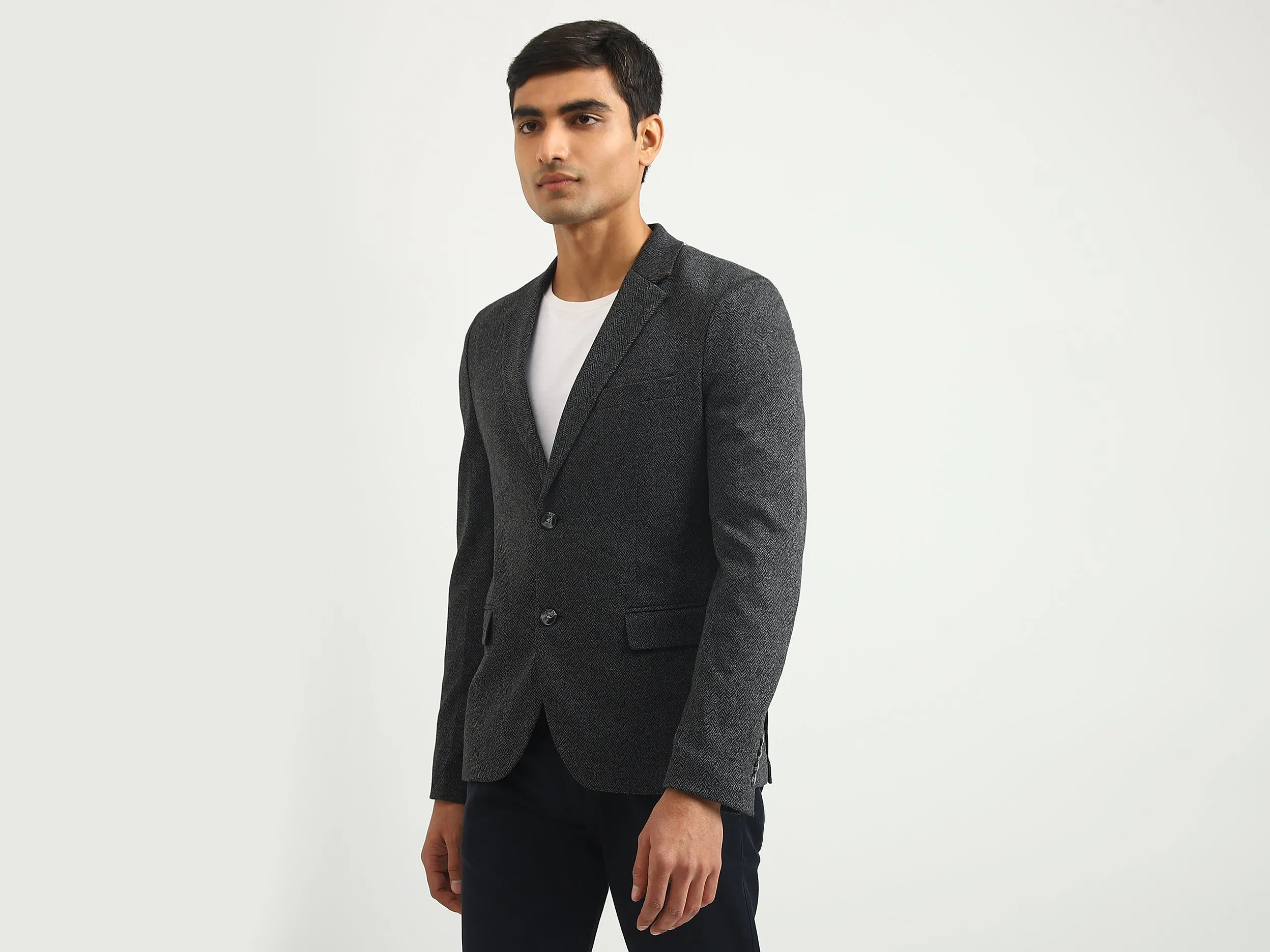Men Herringbone Lapel Collar Blazer