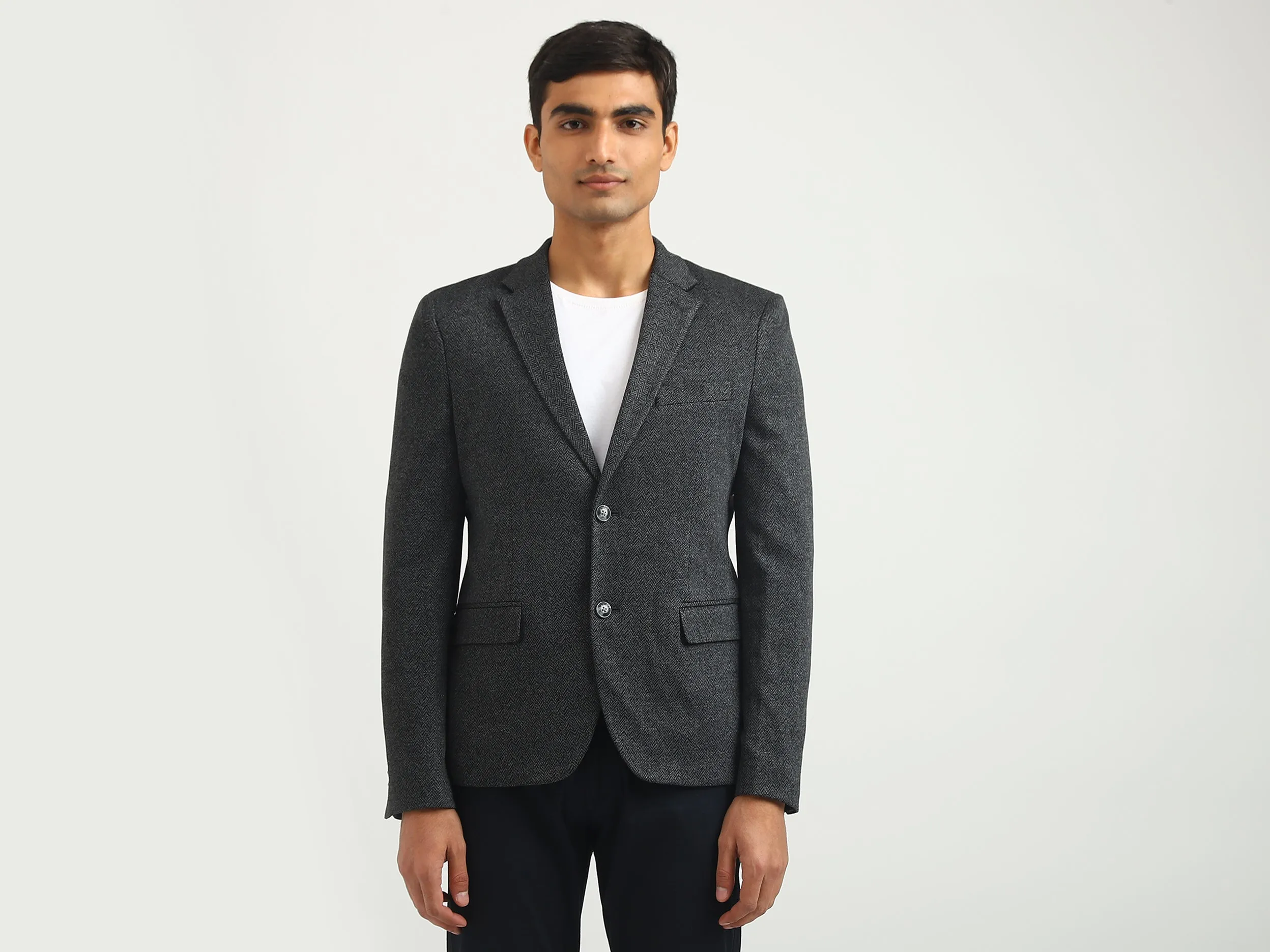 Men Herringbone Lapel Collar Blazer