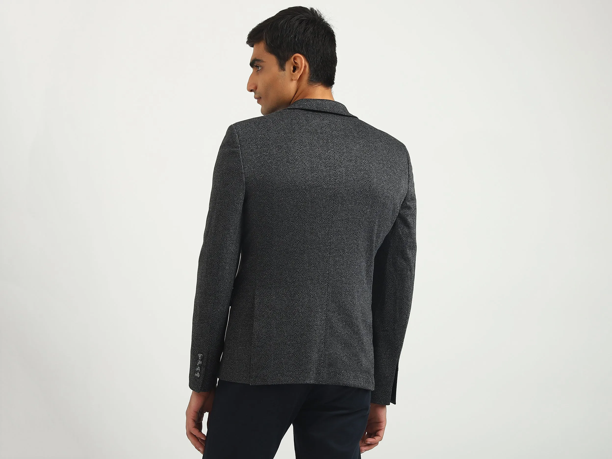 Men Herringbone Lapel Collar Blazer