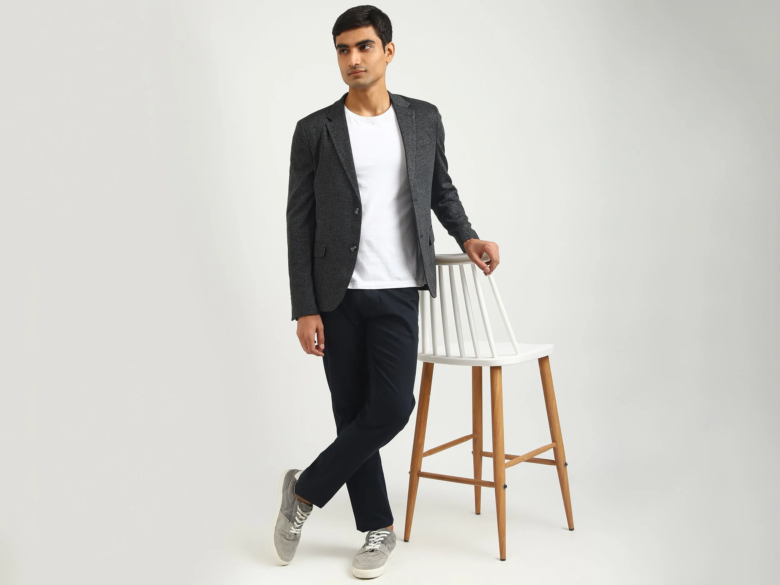 Men Herringbone Lapel Collar Blazer