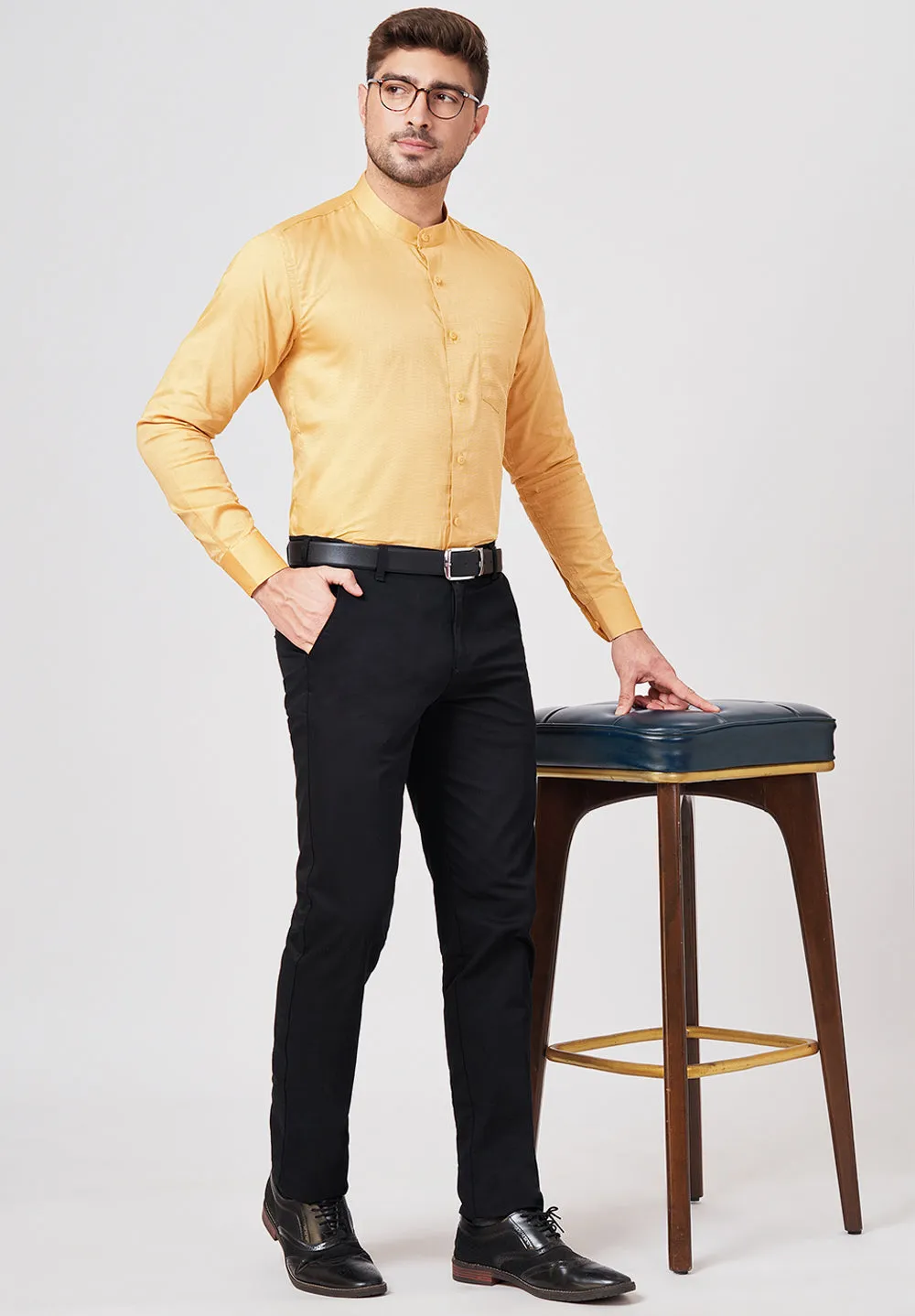 Men Orange Slim Fit Full Sleeve Formal Shirt