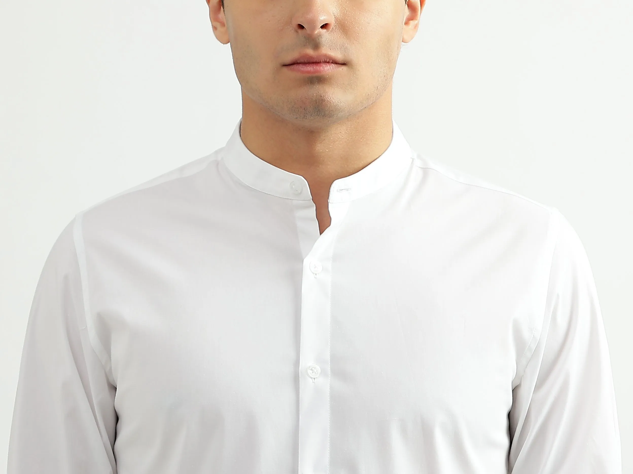 Men Solid Mandarin Collar Shirt