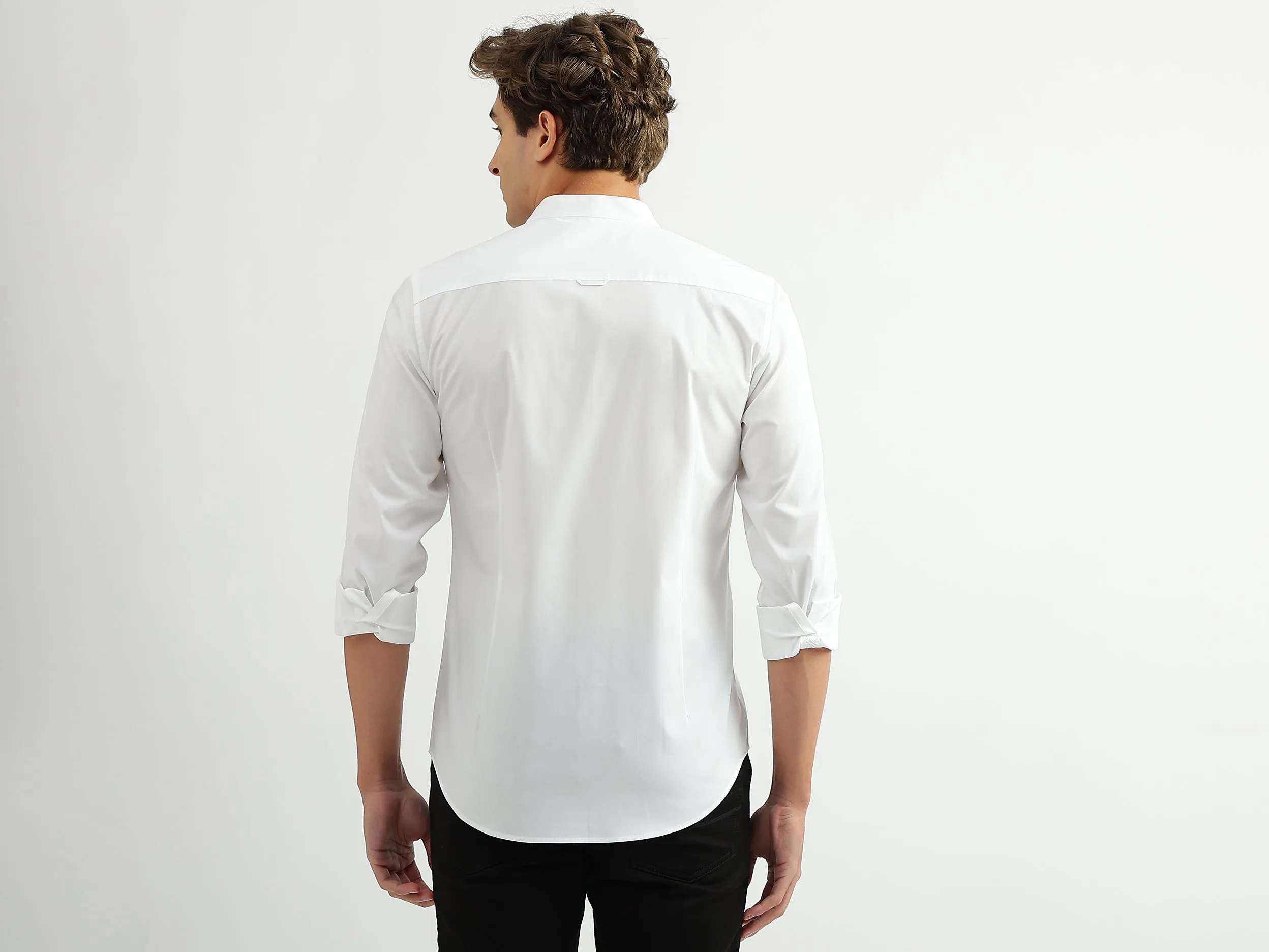 Men Solid Mandarin Collar Shirt