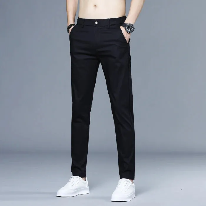 Men's Summer Lightweight Classic Dress Trousers: Elastic Waistband for Comfort and Style