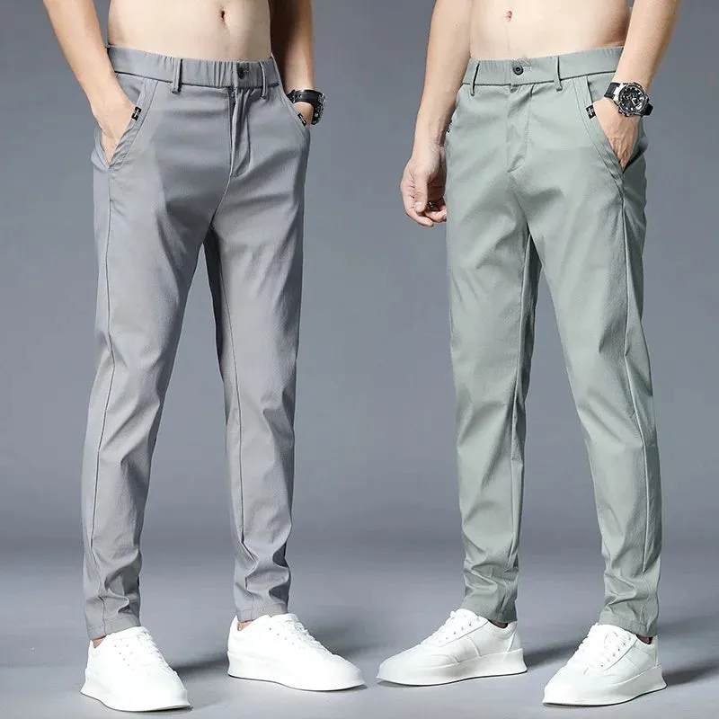 Men's Summer Lightweight Classic Dress Trousers: Elastic Waistband for Comfort and Style