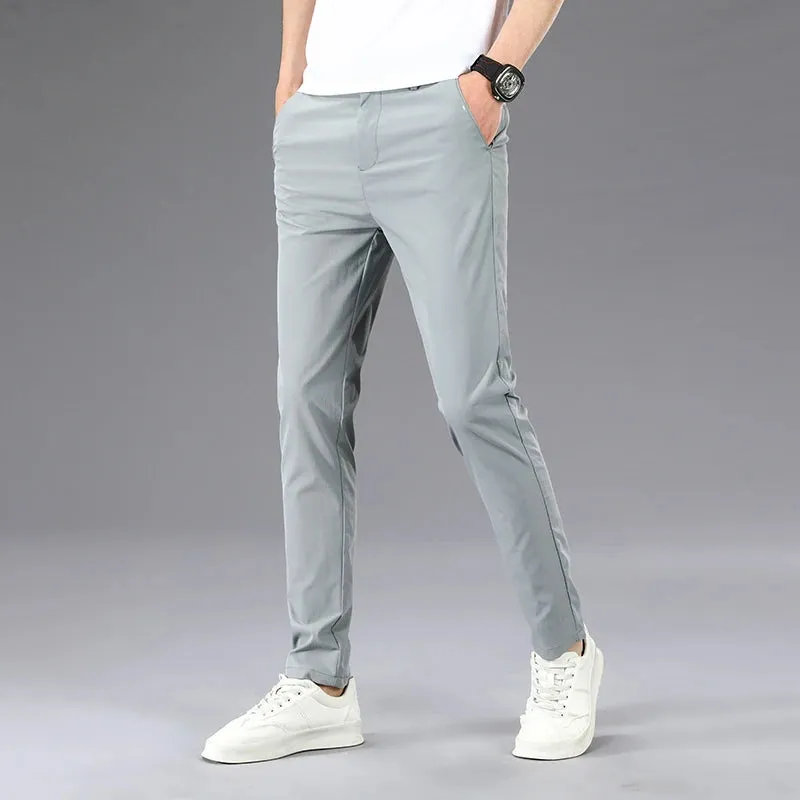 Men's Summer Lightweight Classic Dress Trousers: Elastic Waistband for Comfort and Style