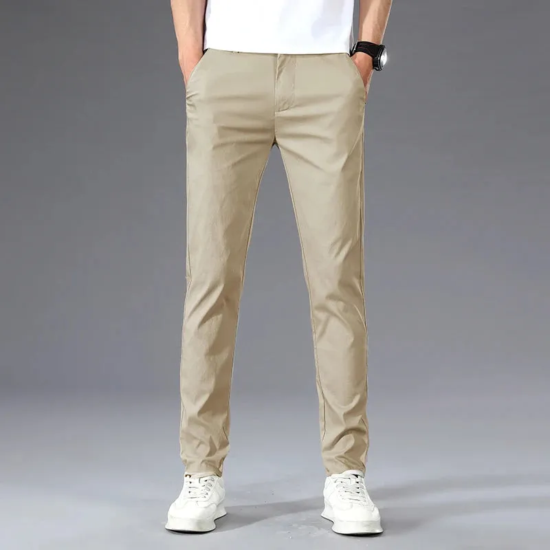 Men's Summer Lightweight Classic Dress Trousers: Elastic Waistband for Comfort and Style