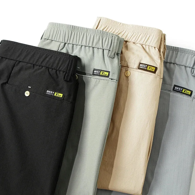 Men's Summer Lightweight Classic Dress Trousers: Elastic Waistband for Comfort and Style