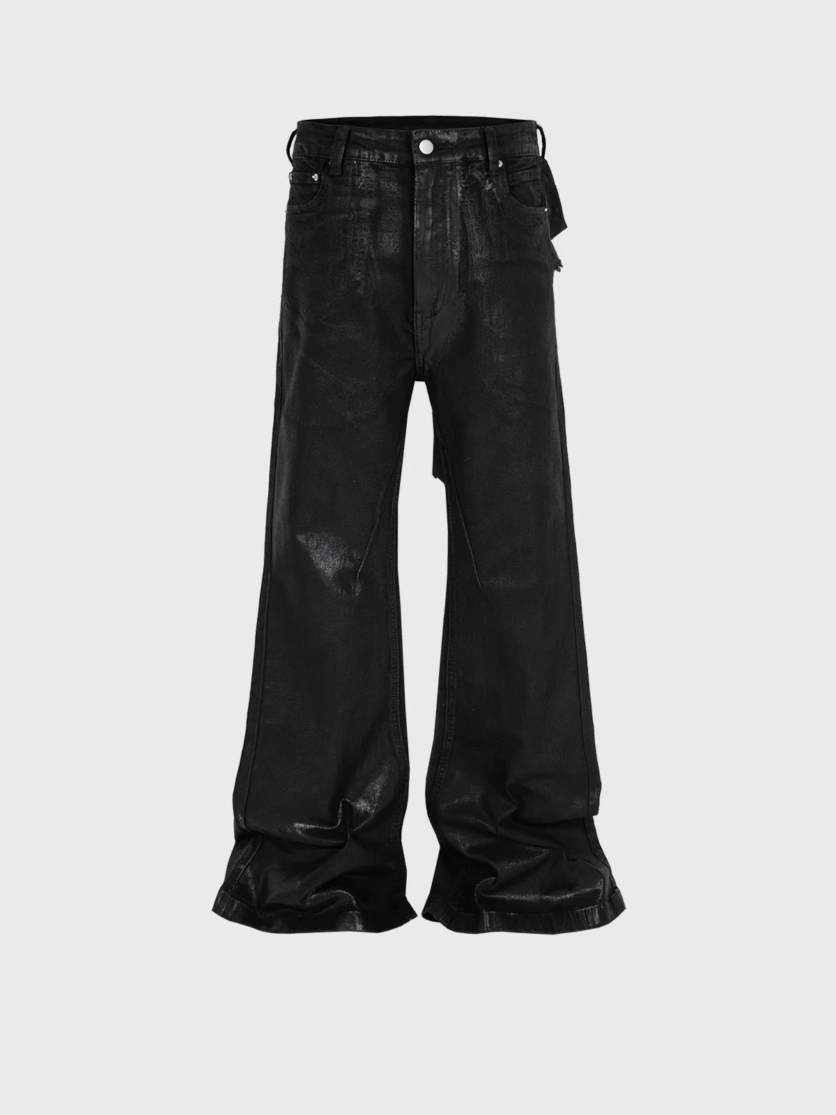 Men's Vinyl Coated Bootcut Trousers Stitching Damaged Jeans