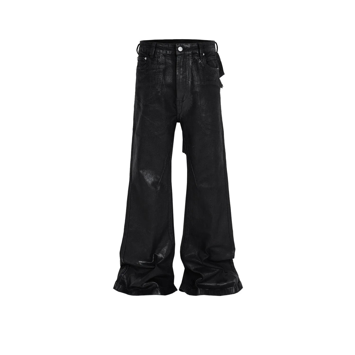 Men's Vinyl Coated Bootcut Trousers Stitching Damaged Jeans