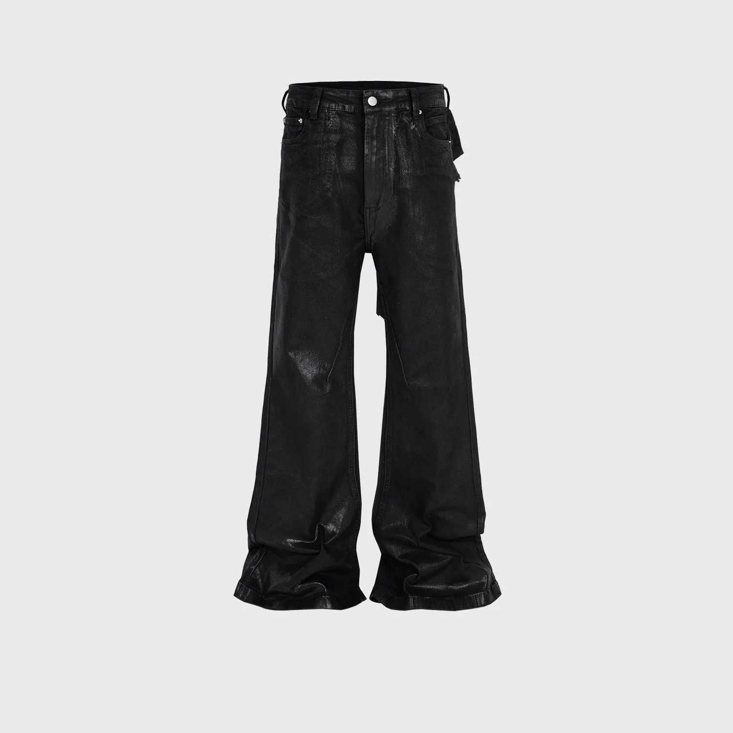 Men's Vinyl Coated Bootcut Trousers Stitching Damaged Jeans