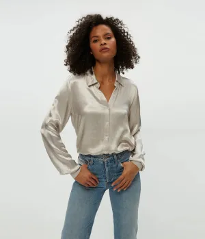 Meredith Button Down Blouse - Cement
