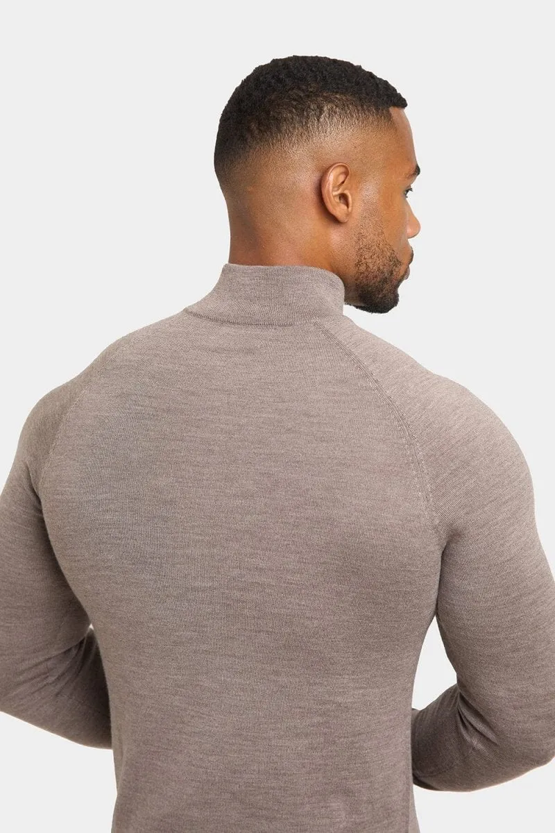 Merino Wool Half Zip Neck in Natural Marl