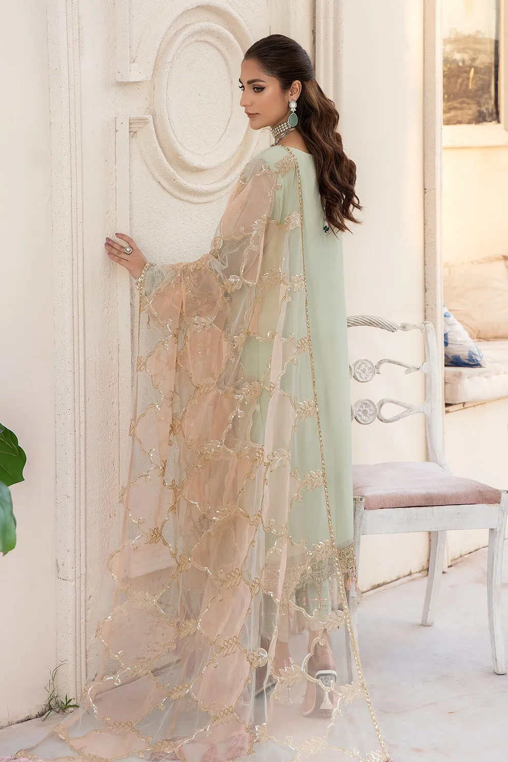 Mint Green Heavily Embroidered Chiffon Pakistani Salwar Kameez Suit