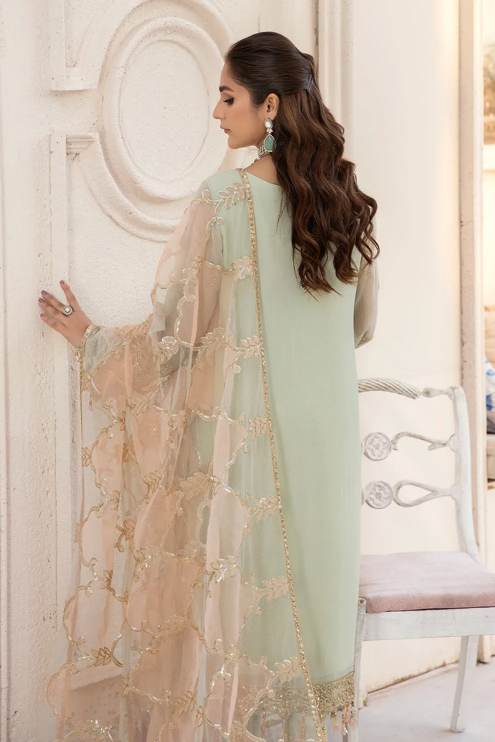 Mint Green Heavily Embroidered Chiffon Pakistani Salwar Kameez Suit