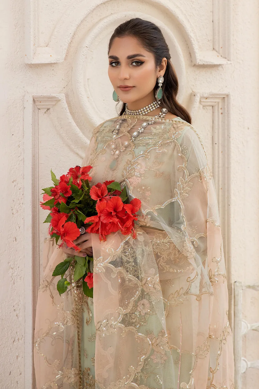 Mint Green Heavily Embroidered Chiffon Pakistani Salwar Kameez Suit