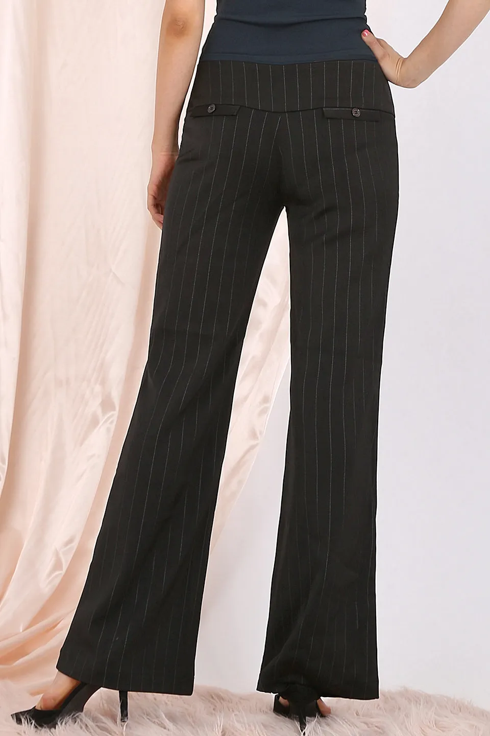 MISS PINKI Izabella tailored stripe work pants in Black