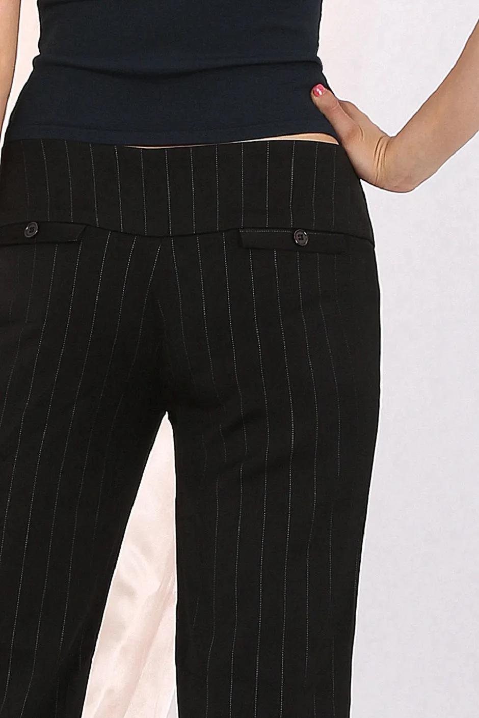 MISS PINKI Izabella tailored stripe work pants in Black