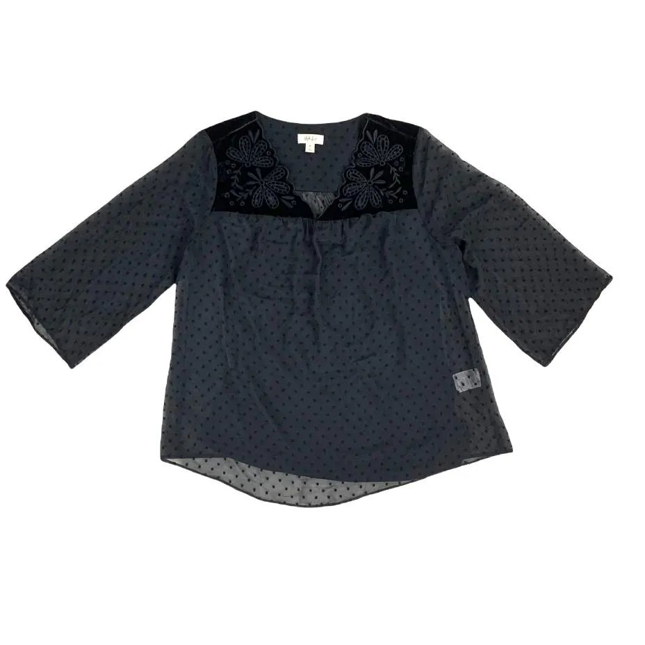 Mixed-Media Sheer-Sleeve V-Neck Women's Blouses
