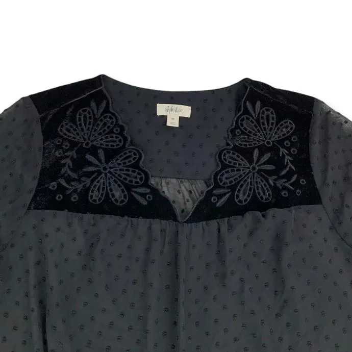 Mixed-Media Sheer-Sleeve V-Neck Women's Blouses