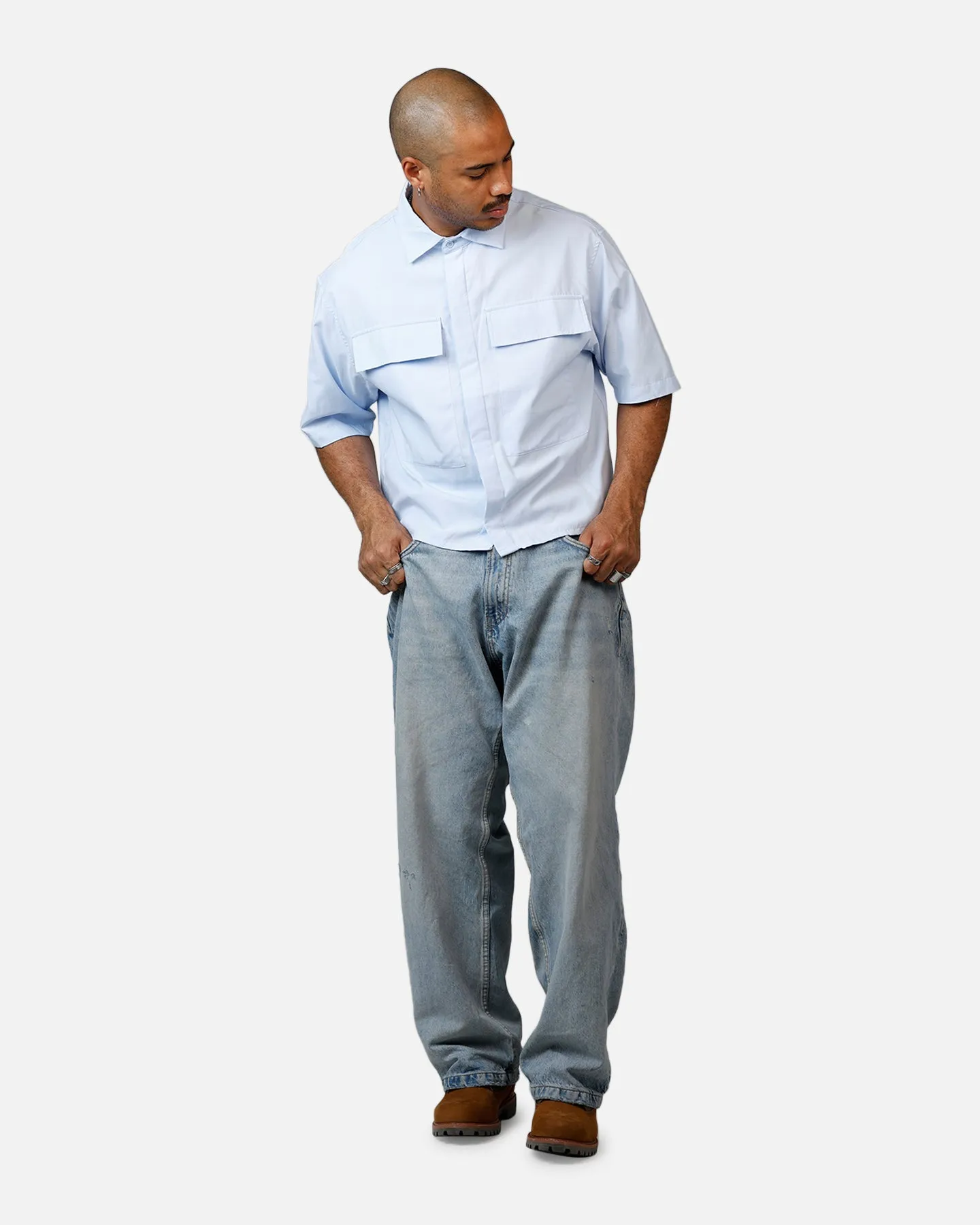 MNML Cropped Short Sleeve Shirt Light Blue