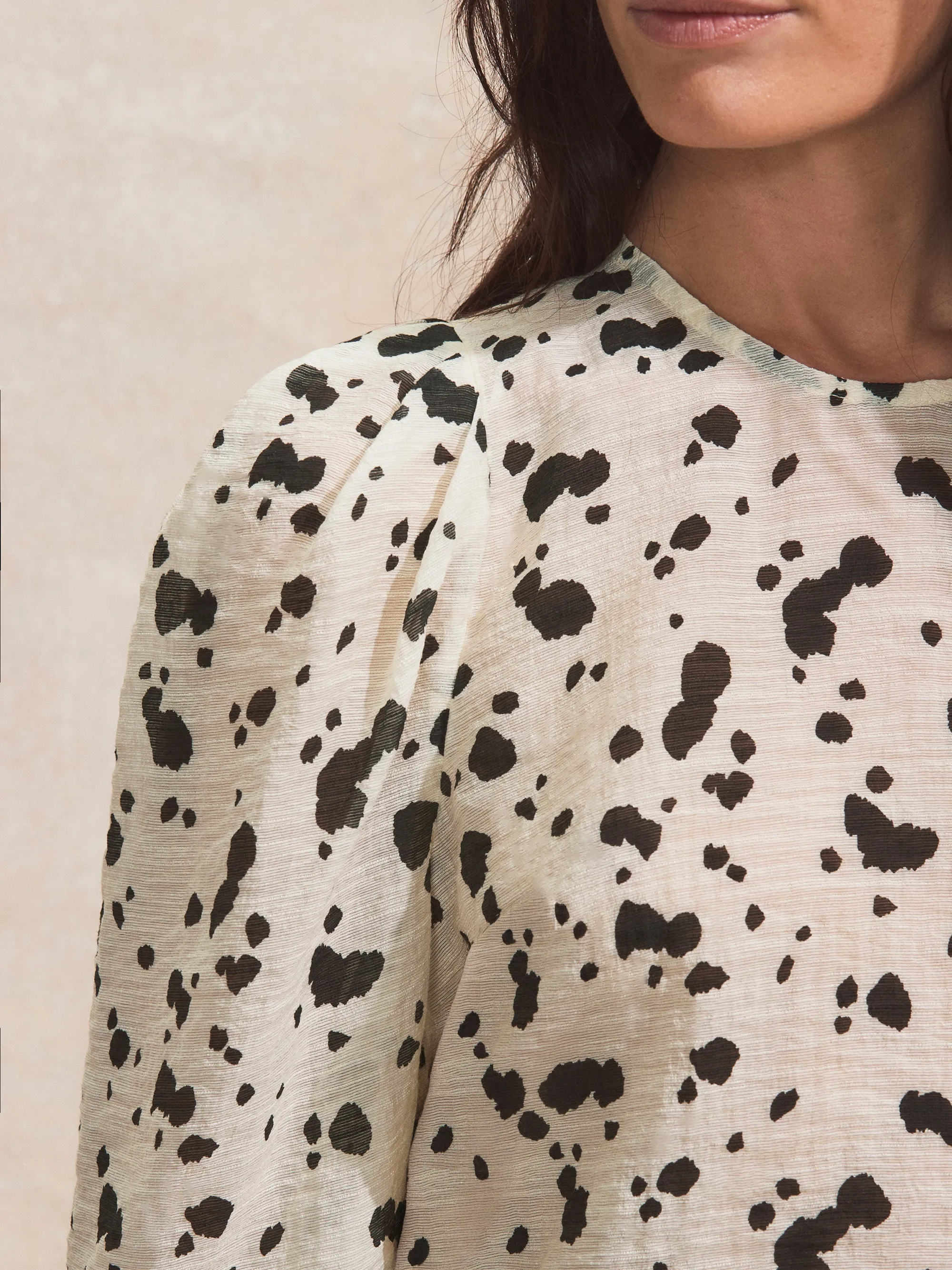 Mono Dalmatian Print Puff Sleeve Blouse