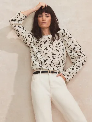 Mono Dalmatian Print Puff Sleeve Blouse