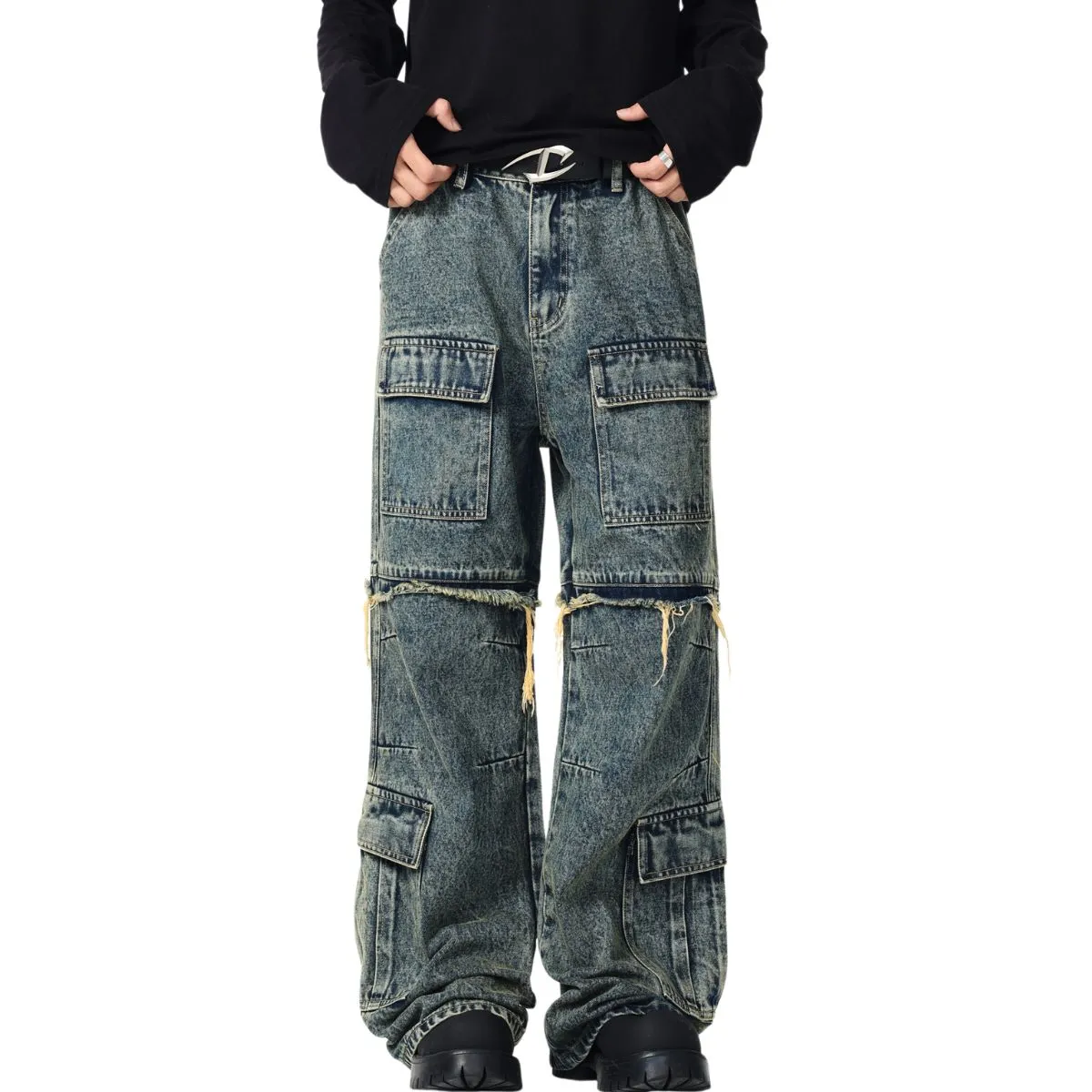 Multi-Pocket Patchwork Jeans