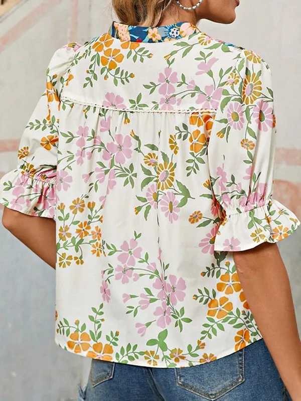 Multicolour Half Sleeve Boho Floral Blouse
