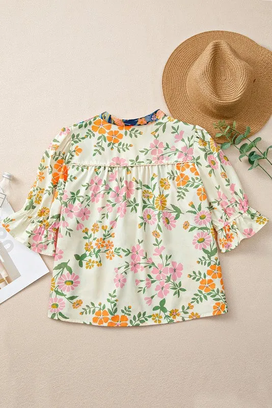 Multicolour Half Sleeve Boho Floral Blouse