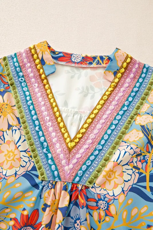 Multicolour Half Sleeve Boho Floral Blouse