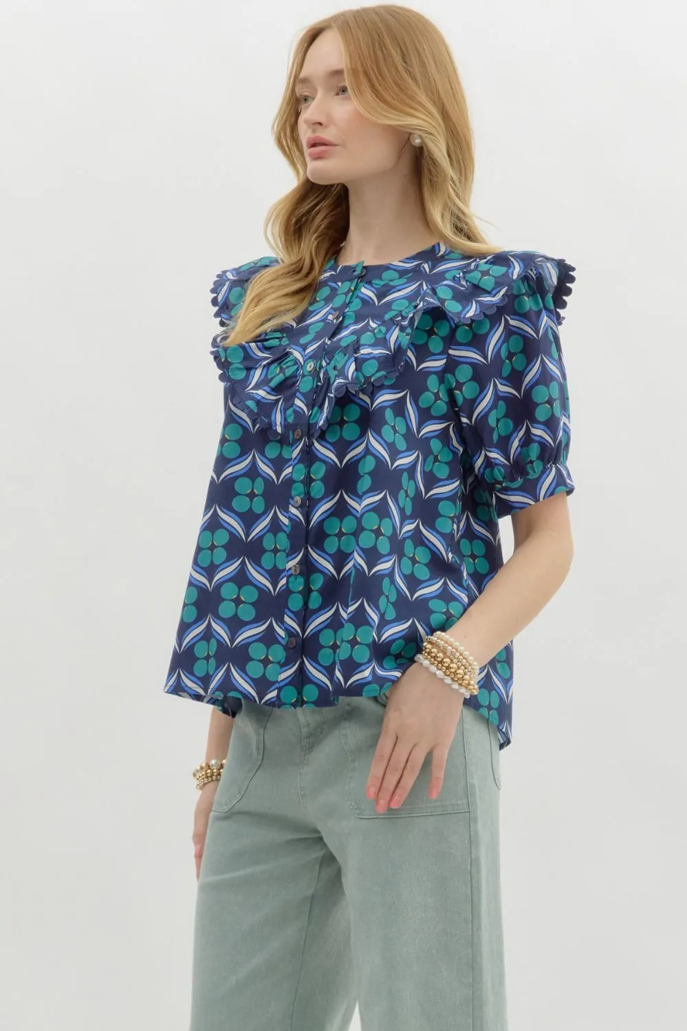 Navy & Green Teja Blouse