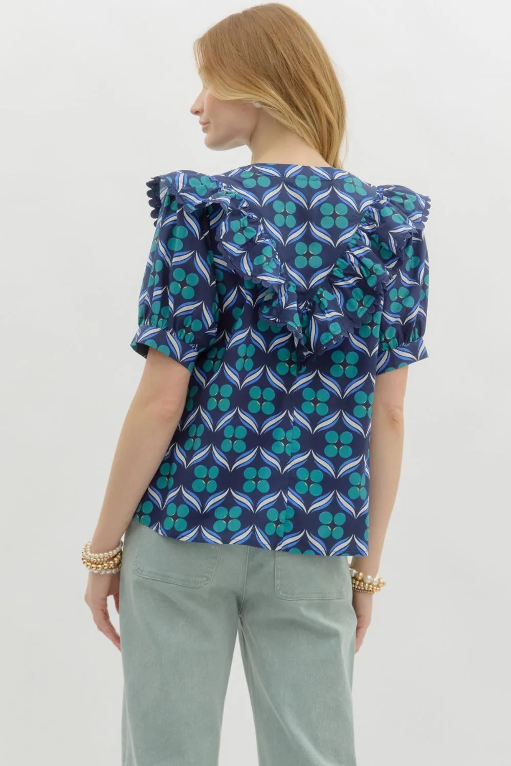 Navy & Green Teja Blouse