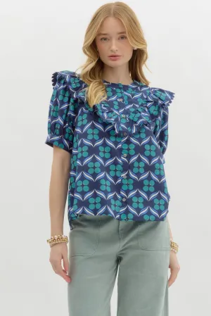 Navy & Green Teja Blouse