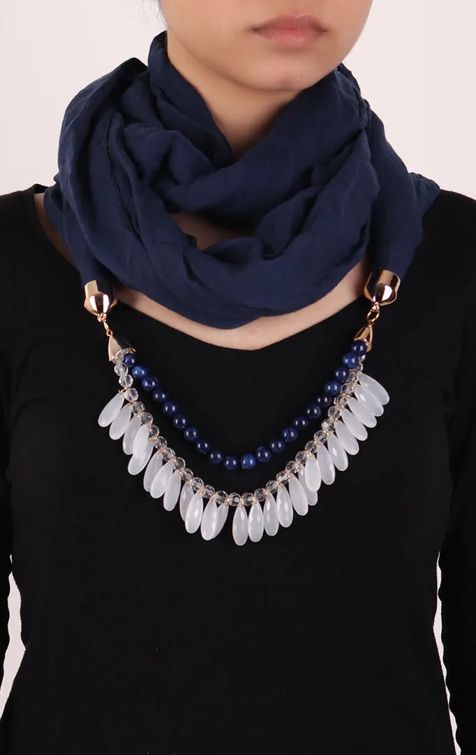 Navy Blue Infinity Scarf with Small Beads
