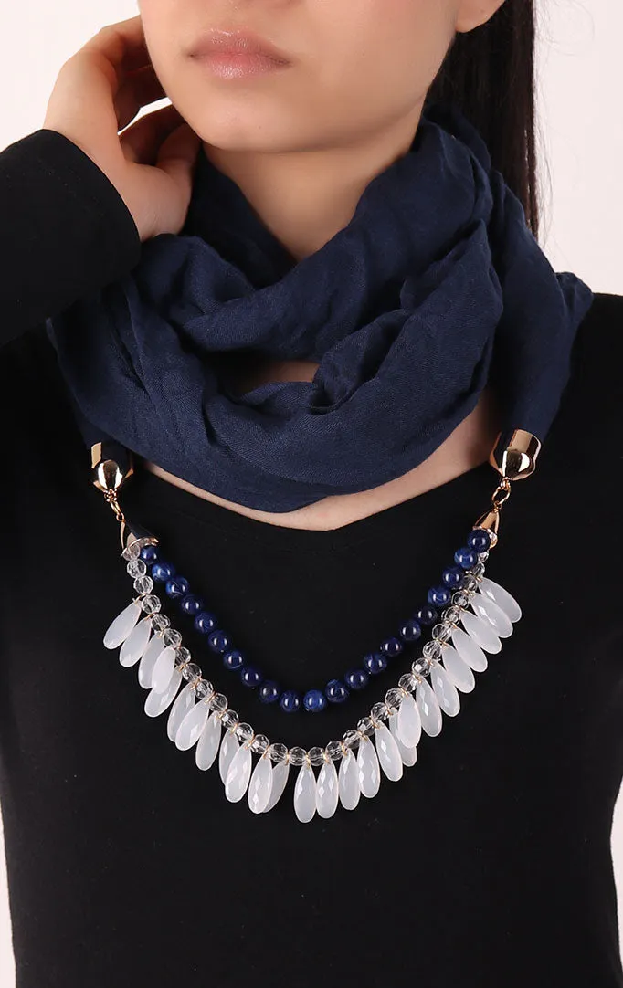 Navy Blue Infinity Scarf with Small Beads