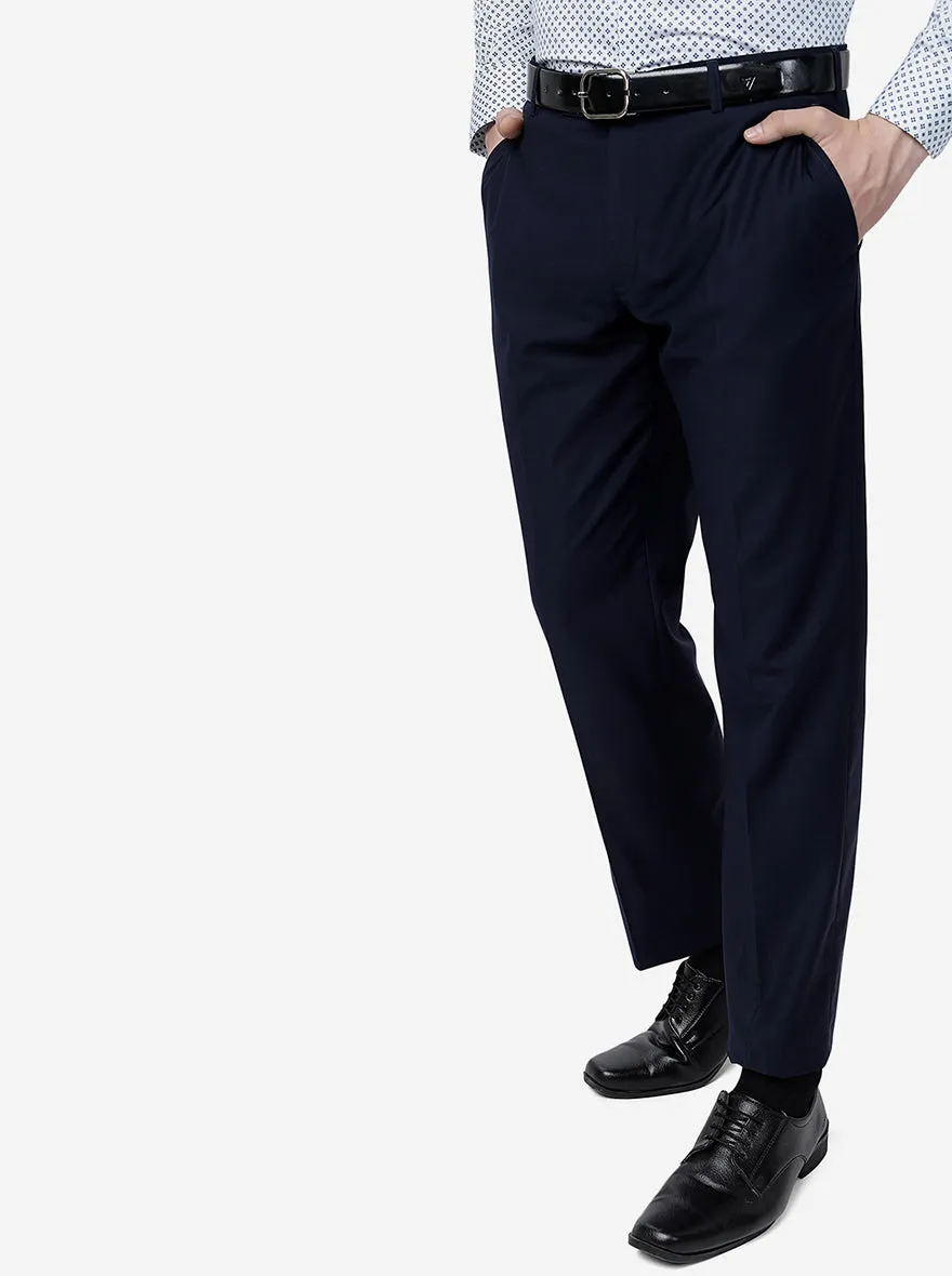 Navy Blue Solid Classic Fit Formal Trouser | JadeBlue