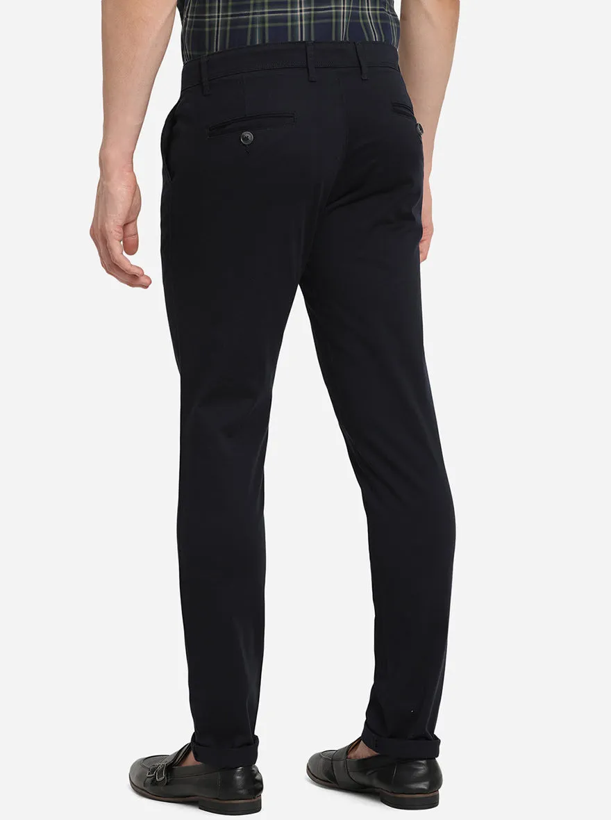 Navy Blue Solid Neo Fit Casual Trouser | Greenfibre