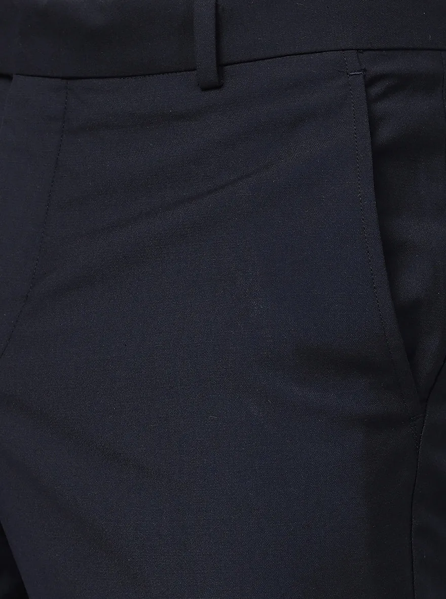 Navy Blue Solid Slim Fit Formal Trouser | Greenfibre