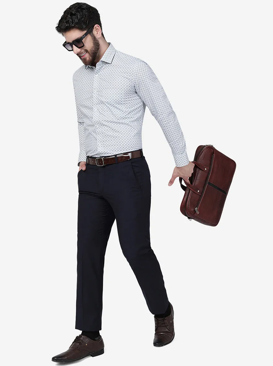 Navy Blue Solid Slim Fit Formal Trouser | Greenfibre