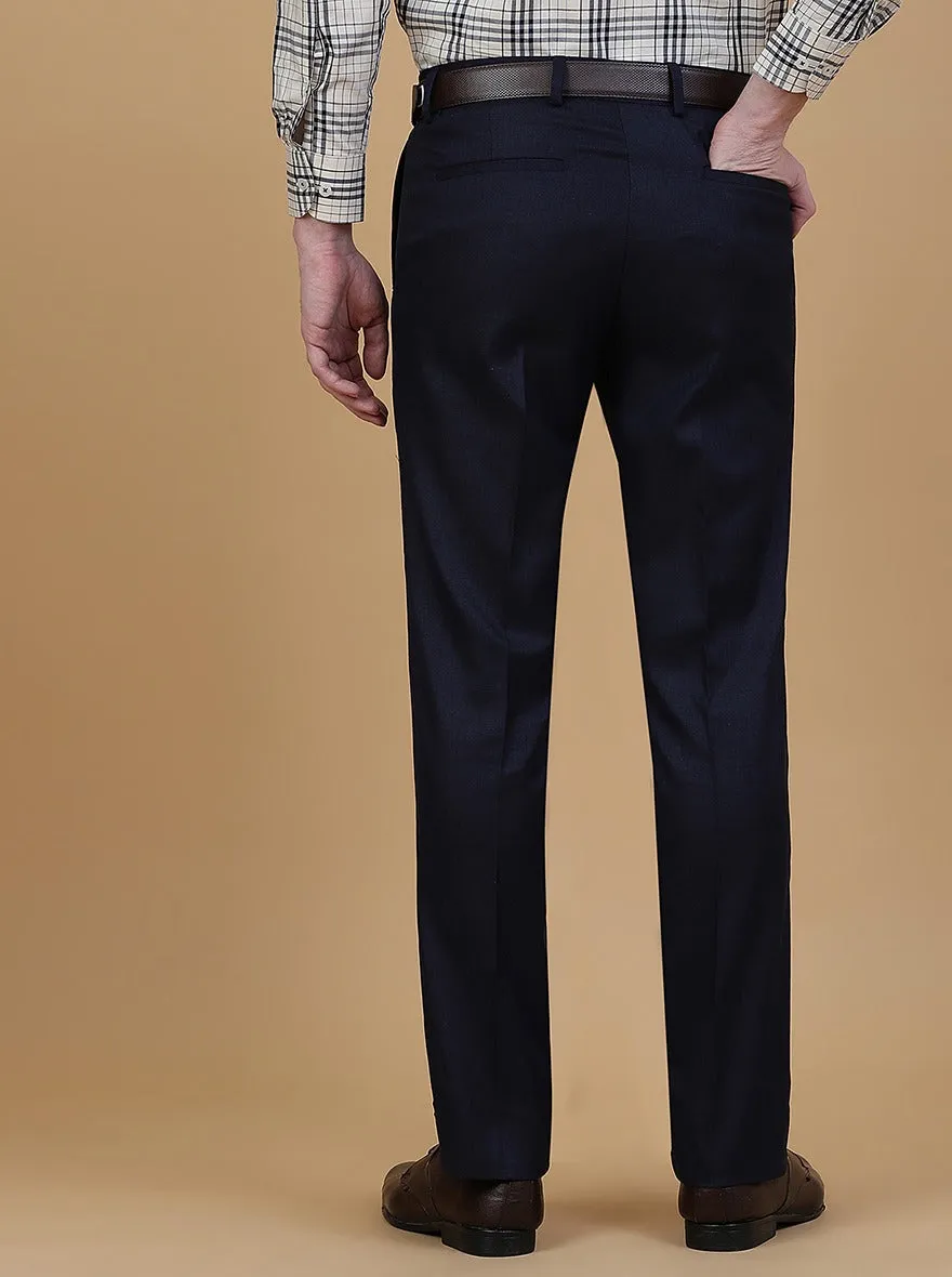 Navy Blue Solid Slim Fit Formal Trouser | Greenfibre