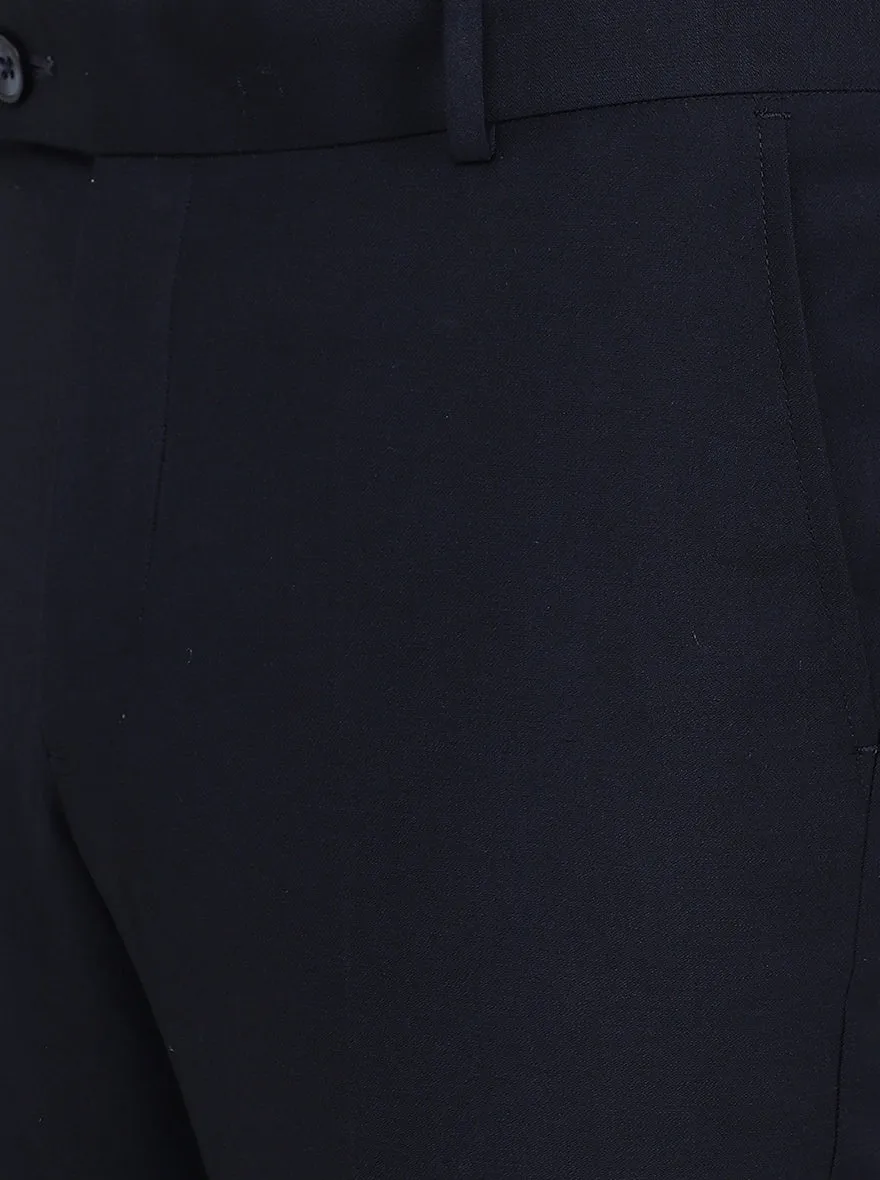 Navy Blue Solid Slim Fit Formal Trouser | Greenfibre
